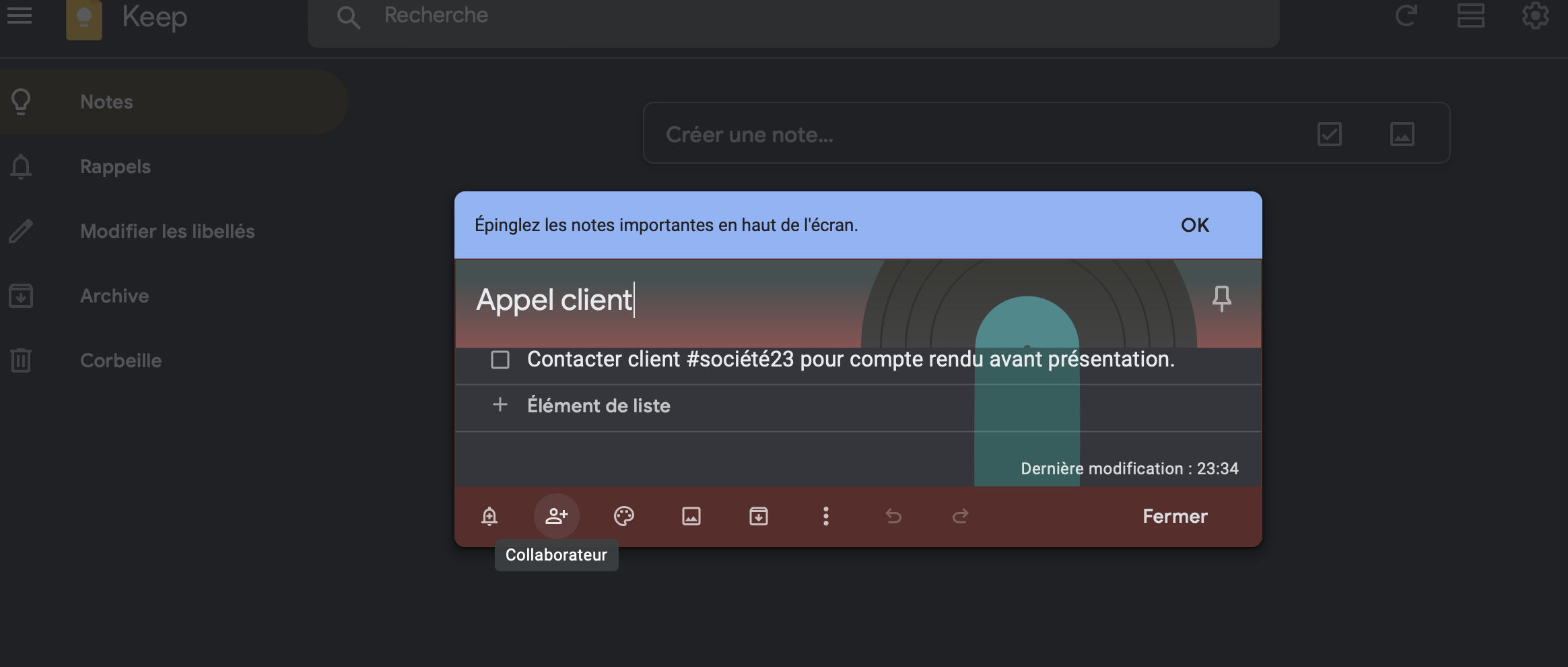 Imprime écran google keep