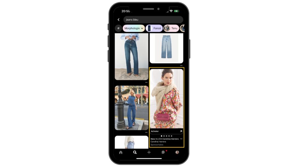 smartphone avec publicité Pinterest à l'écran