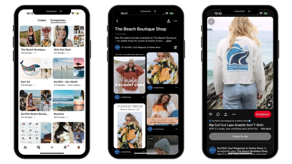 smartphone avec tableaux et épingles Pinterest à l'écran