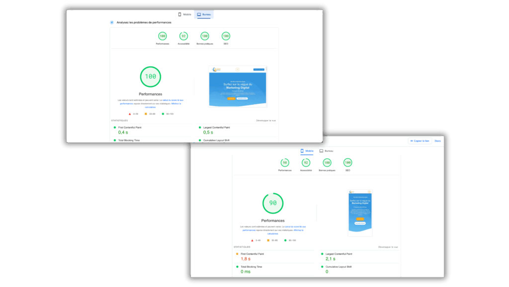 Utilisation de page speed insights pour maintenance site WordPress